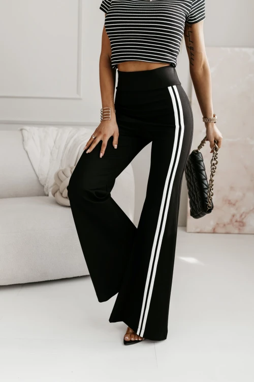 SPODNIE MATERIAŁOWE PERFORMANCE Z WYSOKIM STANEM Z LAMPASAMI CZARNE 2