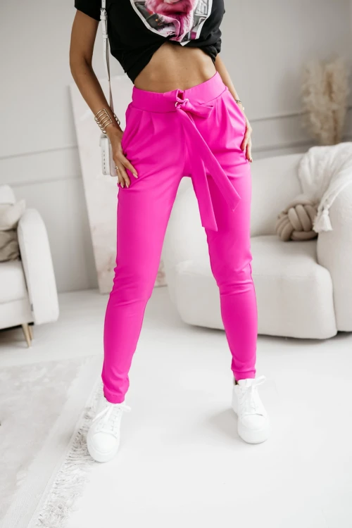 SPODNIE MATERIAŁOWE INEZ WIĄZANE W PASIE FUKSJA 4