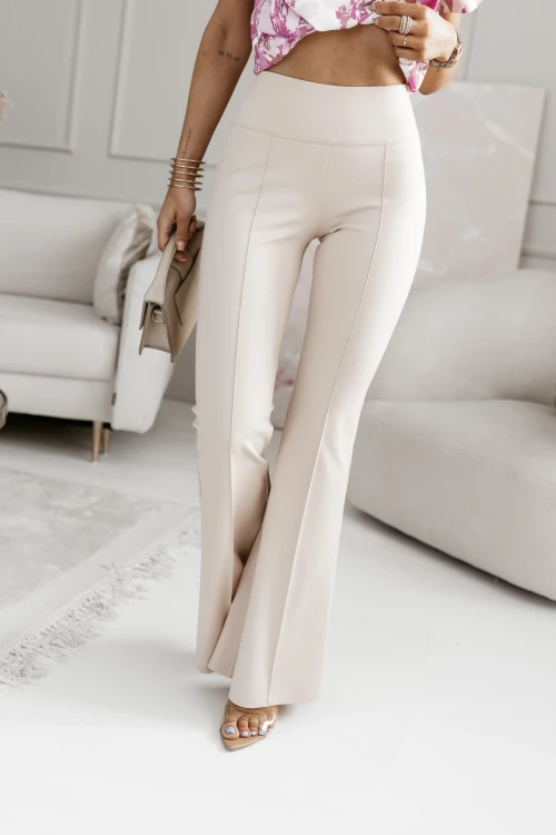 SPODNIE SLAY W KANT Z WYSOKIM STANEM BEŻOWE 2