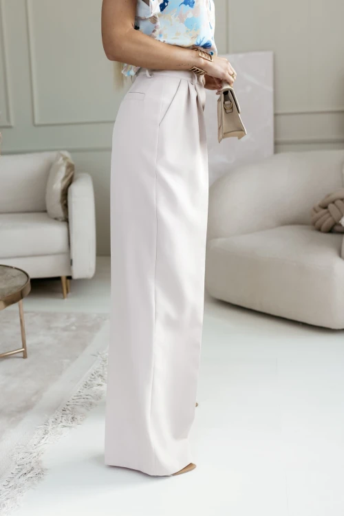 SPODNIE ROYAL ELEGANCKIE W KANT Z WYSOKIM STANEM BEŻOWE 3