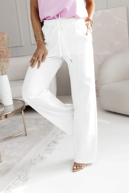 SPODNIE ANGIE Z WISKOZY W KANT Z GUMĄ W PASIE ECRU 2