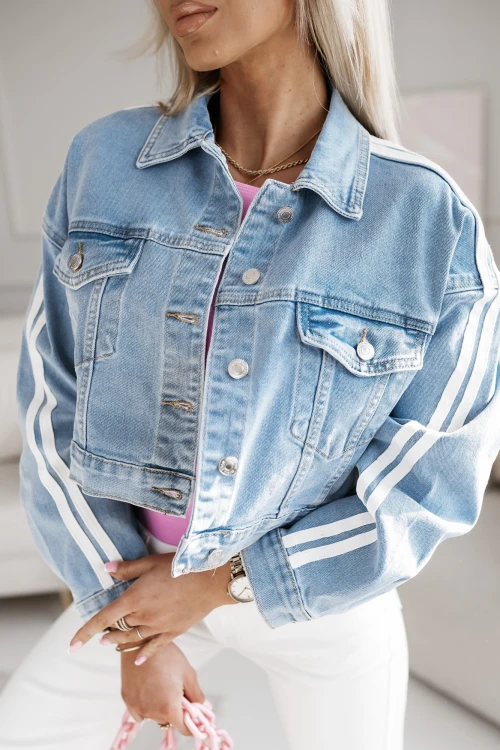 KURTKA JEANSOWA Z BIAŁYMI LAMPASAMI NIEBIESKI JEANS 1