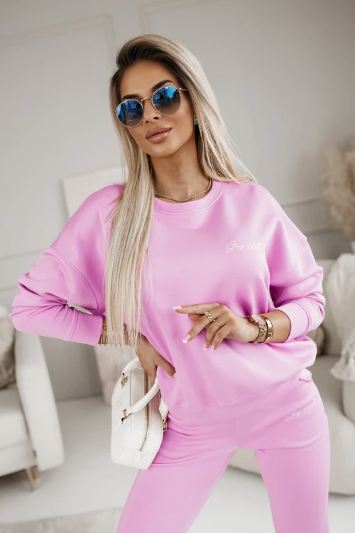 KOMPLET DRESOWY SILKY BLUZA Z MINIMALISTYCZNYM NAPISEM + SPODNIE RÓŻOWY 5