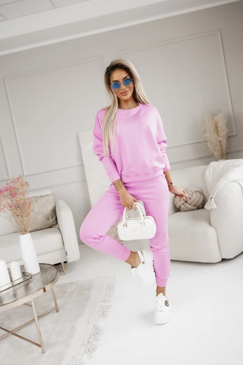 KOMPLET DRESOWY SILKY BLUZA Z MINIMALISTYCZNYM NAPISEM + SPODNIE RÓŻOWY 3