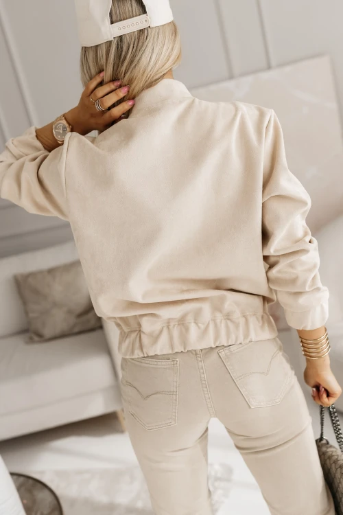 KURTKA BOMBERKA MARINA Z EKO ZAMSZU ZAPINANA NA SUWAK BEŻOWA 2