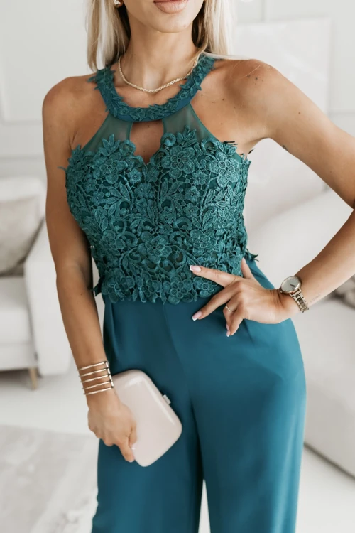 KOMBINEZON DANIELLE Z OZDOBNYM GORSETEM Z DEKOLTEM NA PLECACH MORSKI 2