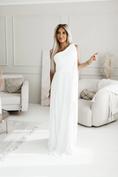 SUKIENKA MAXI WENDY NA JEDNO RAMIĘ Z EFEKTOWNYMI SZARFAMI BIAŁA 3