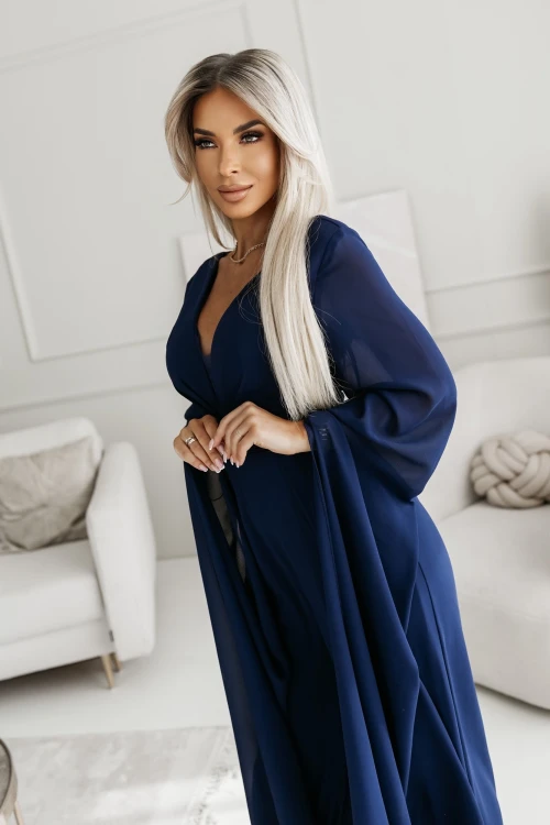 KOMBINEZON SZYFONOWY ALEXIS Z EFEKTOWNYMI SZARFAMI GRANATOWY 5