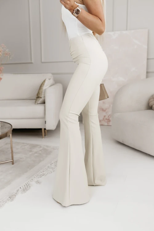 SPODNIE MATERIAŁOWE DZWONY Z MARSZCZENIEM BEŻOWE 2