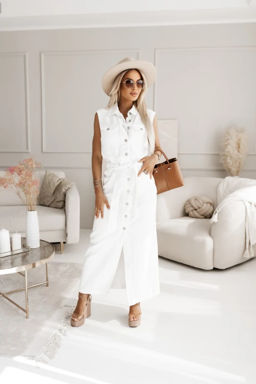 SUKIENKA JEANSOWA SARA MAXI NA RAMIĄCZKACH Z PASKIEM W KOMPLECIE BIAŁA 4