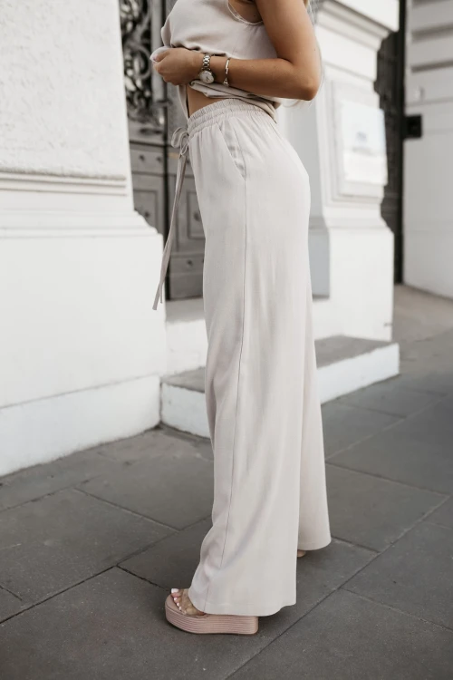 SPODNIE MATERIAŁOWE SUMMER Z LNU I WISKOZY BEŻOWE 2