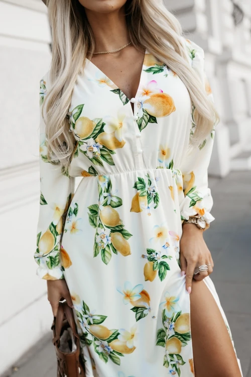 SUKIENKA MIDI AFRODYTA Z ROZCIĘCIEM NA NODZE W CYTRYNY ECRU 1