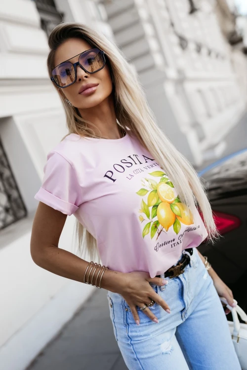 T-SHIRT Z NADRUKIEM POSITANO RÓŻOWY 5