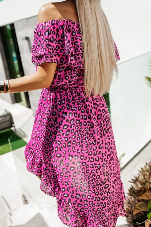 SUKIENKA MIDI HISZPANKA ASYMETRYCZNA RÓŻOWA PANTERKA 2