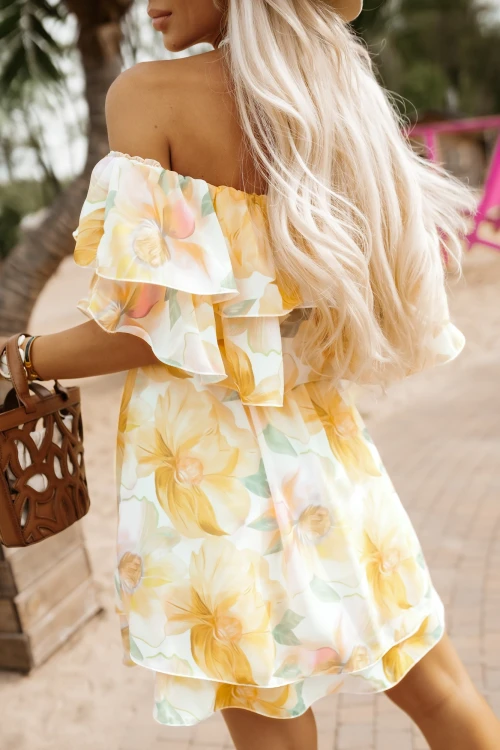 SUKIENKA GRETA SZYFONOWA HISZPANKA W KWIATY ŻÓŁTA 2