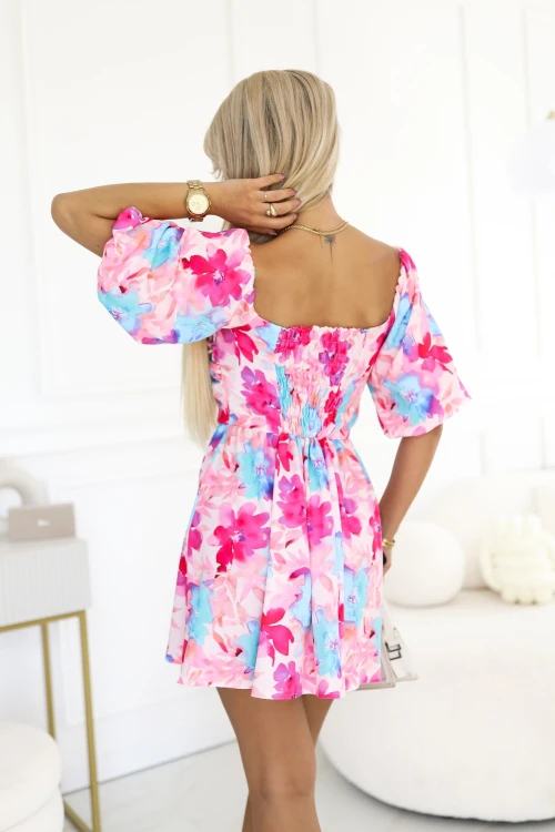 SUKIENKA ROSE MINI W KWIATY PUDROWO-NIEBIESKA 1