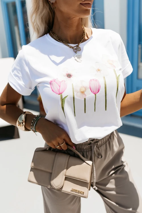 T-SHIRT BAWEŁNIANY FLOWERS BIAŁY 1