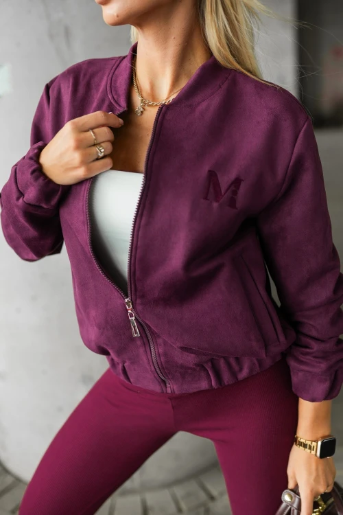 KURTKA BOMBERKA MARINA Z EKO ZAMSZU ZAPINANA NA SUWAK BURGUNDOWA 1