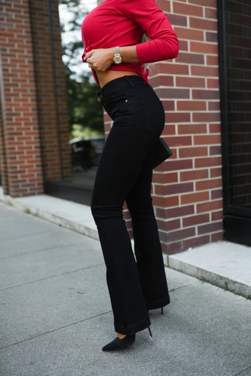 SPODNIE JEANSOWE DZWONY Z WYSOKIM STANEM CZARNY JEANS 3