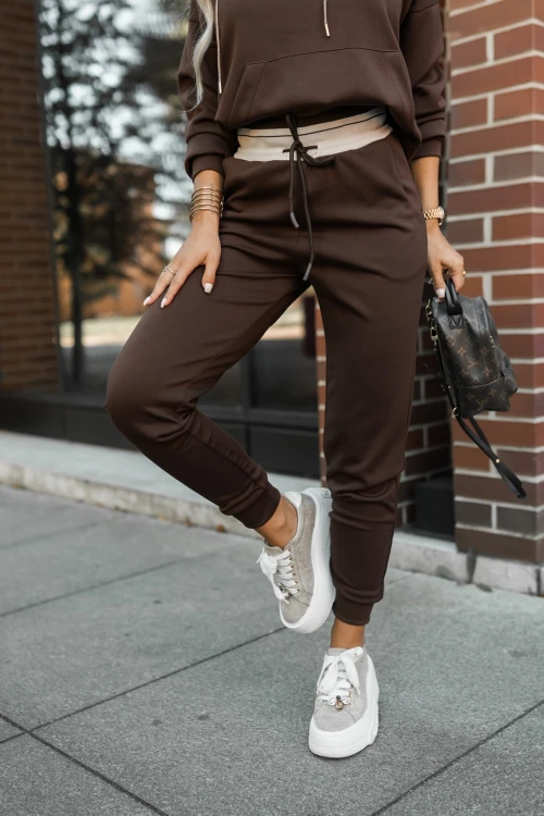 SPODNIE DRESOWE RICKY Z WISKOZY ZE ŚCIĄGACZEM CZEKOLADOWE 4