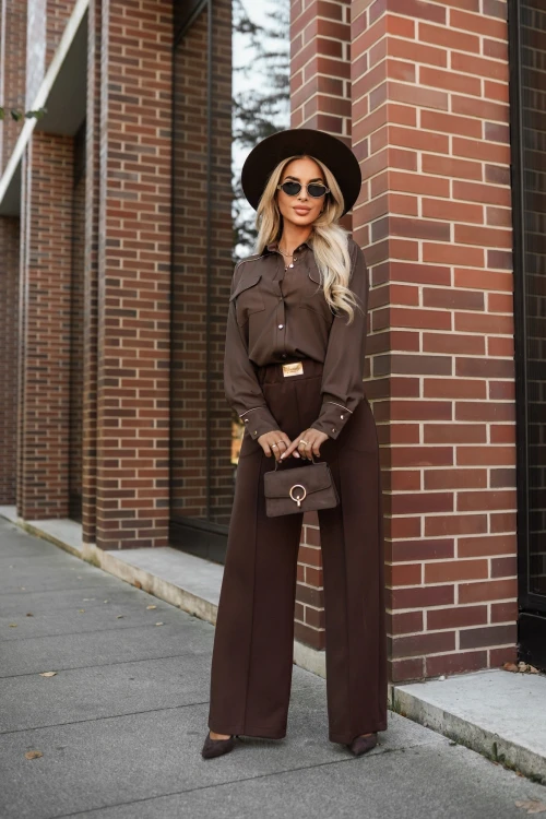 KOSZULA KLASYCZNA Z KOŁNIERZYKIEM ZE ZŁOTYMI WSTAWKAMI CZEKOLADOWA 3