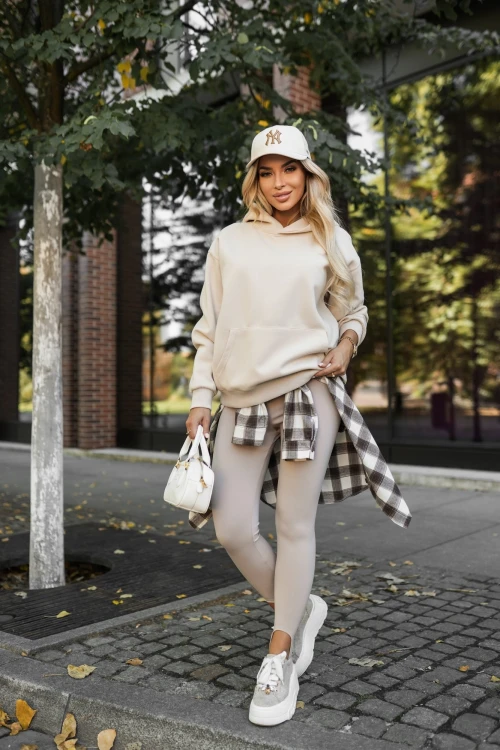 BLUZA DRESOWA BAWEŁNIANA KANGURKA Z KAPTUREM BEŻOWA 4