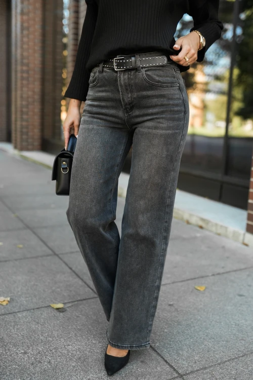 SPODNIE JEANSOWE Z WYSOKIM STANEM Z PASKIEM W KOMPLECIE GRAFITOWE 5