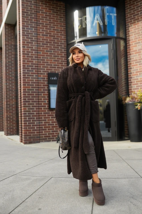 PŁASZCZ PLUSZOWY Z ROZCIĘCIAMI PO BOKACH CZEKOLADOWY 3