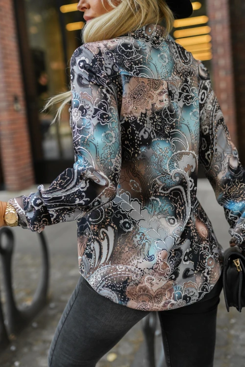 KOSZULA LAURA ETNO CZARNO-BŁĘKITNA 2