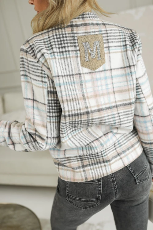 KURTKA BAWEŁNIANA W KRATĘ ECRU-RÓŻOWA 1