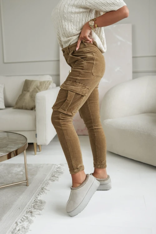 SPODNIE SZTRUKSOWE BOJÓWKI BRĄZOWE 2