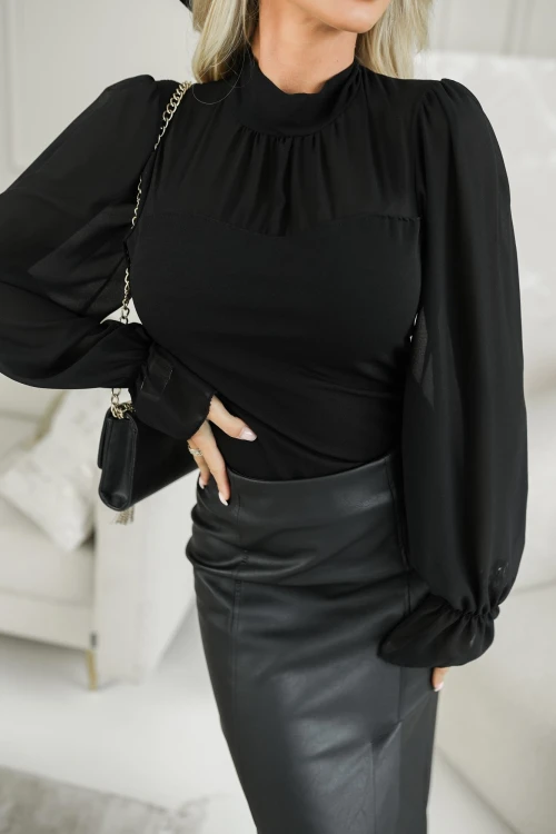 BLUZKA ELEGANCKA WIĄZANA Z TYŁU CZARNA 2