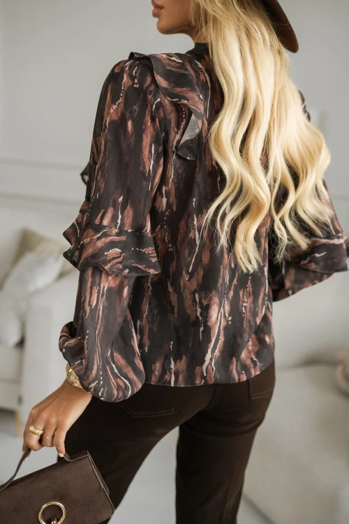 BLUZKA KOSZULOWA MANUELA Z SZYFONU CZEKOLADOWA 1