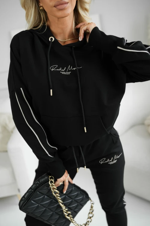 KOMPLET DRESOWY Z MINIMALISTYCZNYM NAPISEM I LAMPASAMI BLUZA + SPODNIE CZARNY 4