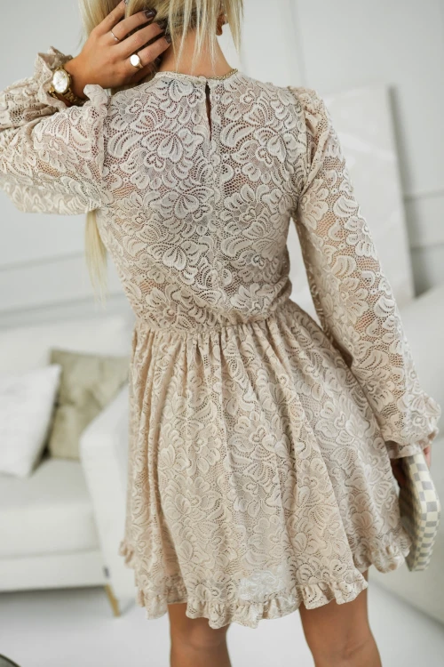SUKIENKA KORONKOWA INEZ Z OZDOBNYMI FALBANKAMI BEŻOWA 2