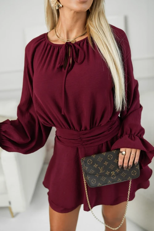 KOMBINEZON ARYTON Z WIĄZANIEM NA DEKOLCIE BURGUNDOWY 2