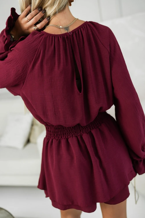 KOMBINEZON ARYTON Z WIĄZANIEM NA DEKOLCIE BURGUNDOWY 1