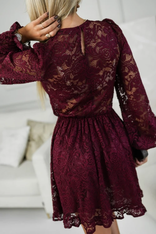 SUKIENKA KORONKOWA INEZ Z OZDOBNYMI FALBANKAMI BURGUNDOWA 1