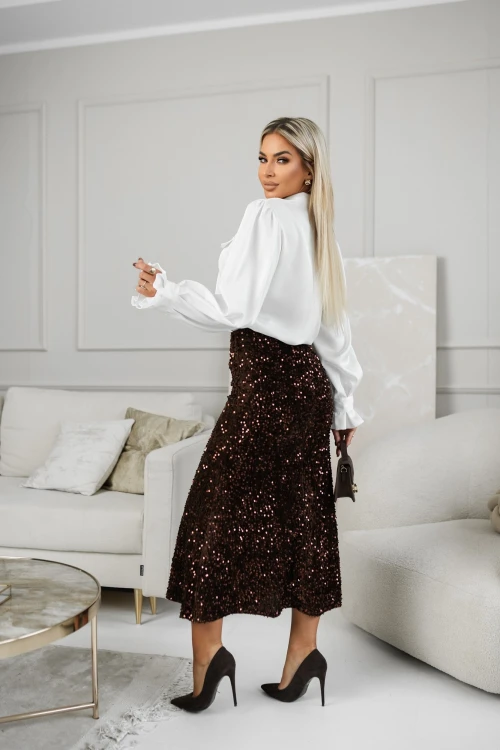 SPÓDNICA CEKINOWA O KROJU SYRENKI CZEKOLADOWA 5