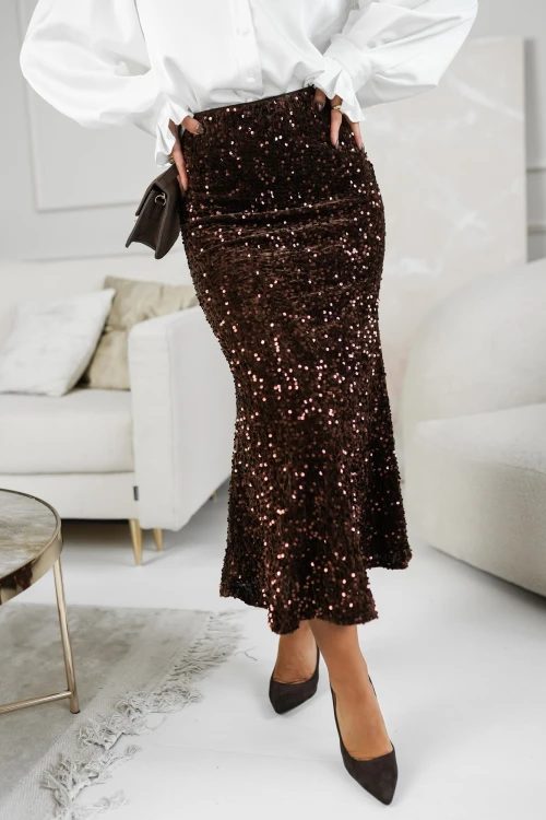 SPÓDNICA CEKINOWA O KROJU SYRENKI CZEKOLADOWA 3