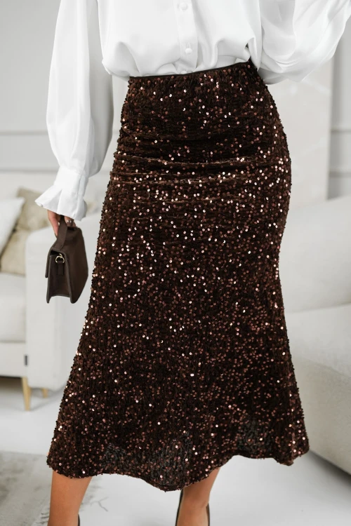 SPÓDNICA CEKINOWA O KROJU SYRENKI CZEKOLADOWA 2