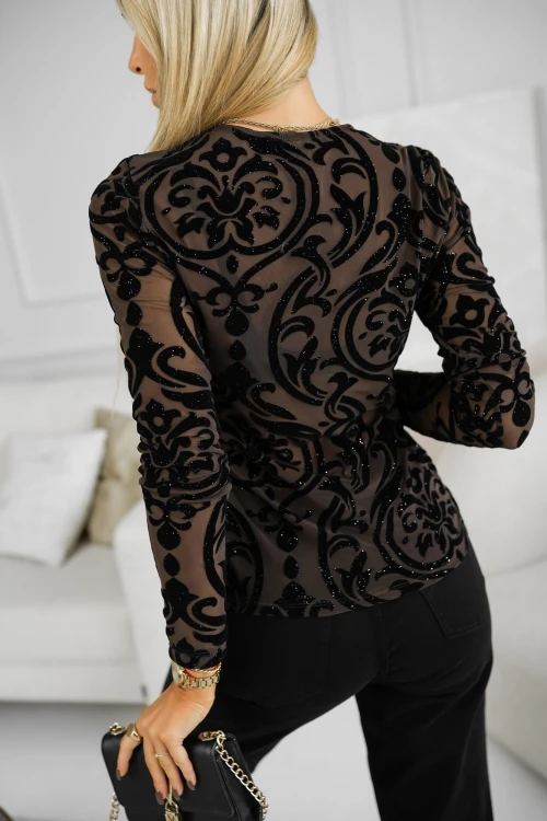 BLUZKA Z SIATECZKI TATOO CZEKOLADOWO-CZARNA 1
