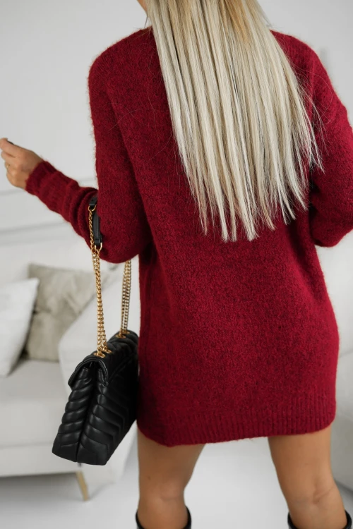 SUKIENKA SWETERKOWA TUNIKA W HAFTOWANE WZORY BURGUNDOWA 1