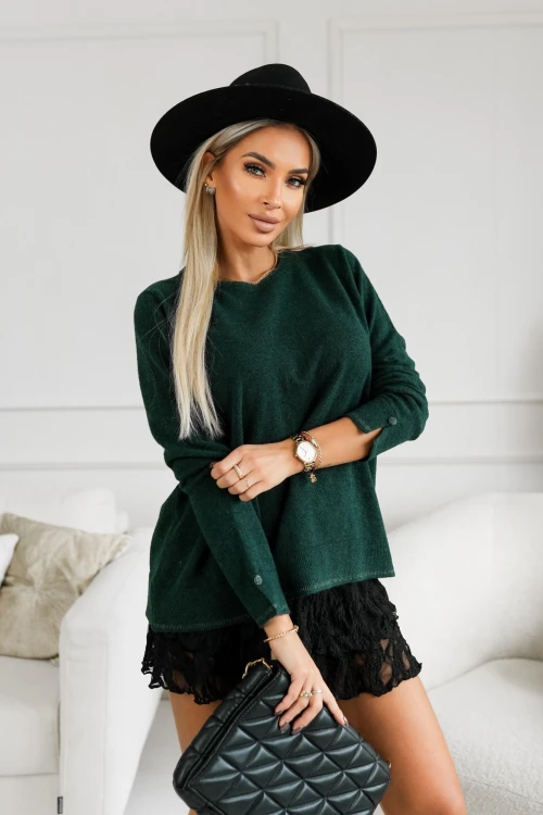 SWETER ARIA Z WEŁNĄ I WISKOZĄ ZIELEŃ BUTELKOWA 3