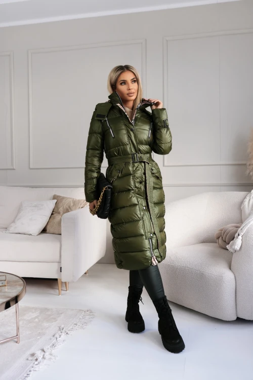 PŁASZCZ PIKOWANY Z ODPINANYM KAPTUREM Z PASKIEM W KOMPLECIE OLIWKOWY 3