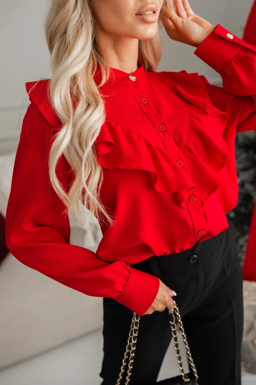 KOSZULA Z WISKOZY Z OZDOBYMI FALBANKAMI CZERWONA 4