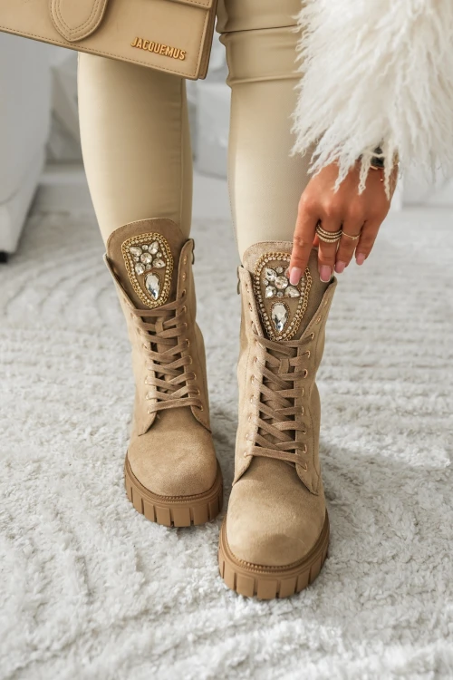 BOTKI WORKERY ZAMSZOWE Z KRYSZTAŁKAMI BEŻOWE 4