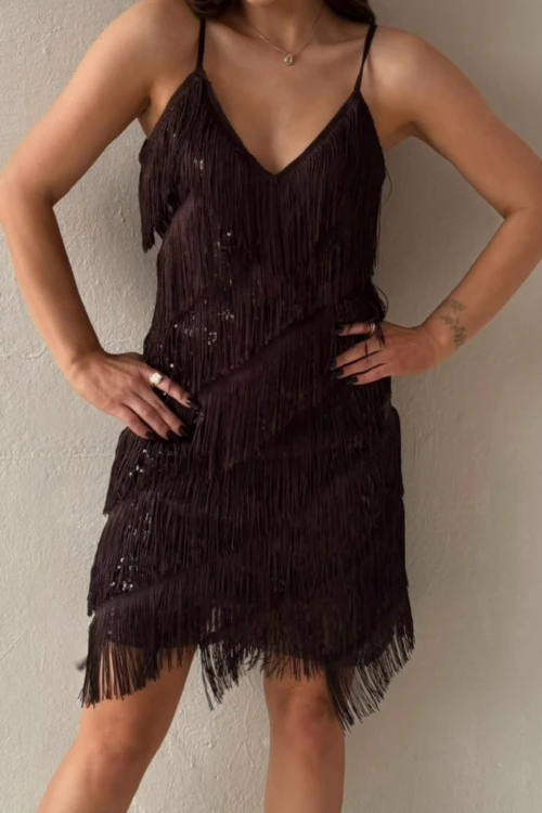 SUKIENKA SAMBA FRĘDZLE CZEKOLADOWA 6