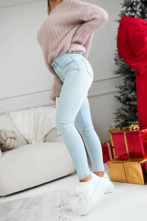 SPODNIE JEANSOWE SKINNY Z PRZESZYCIAMI NA KIESZENIACH BŁĘKITNY JEANS 1