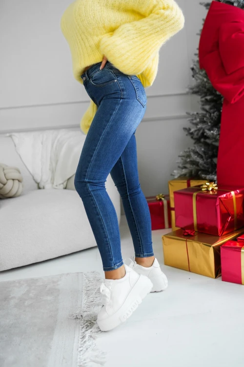 SPODNIE JEANSOWE SKINNY Z PRZESZYCIAMI NA KIESZENIACH NIEBIESKI JEANS 2